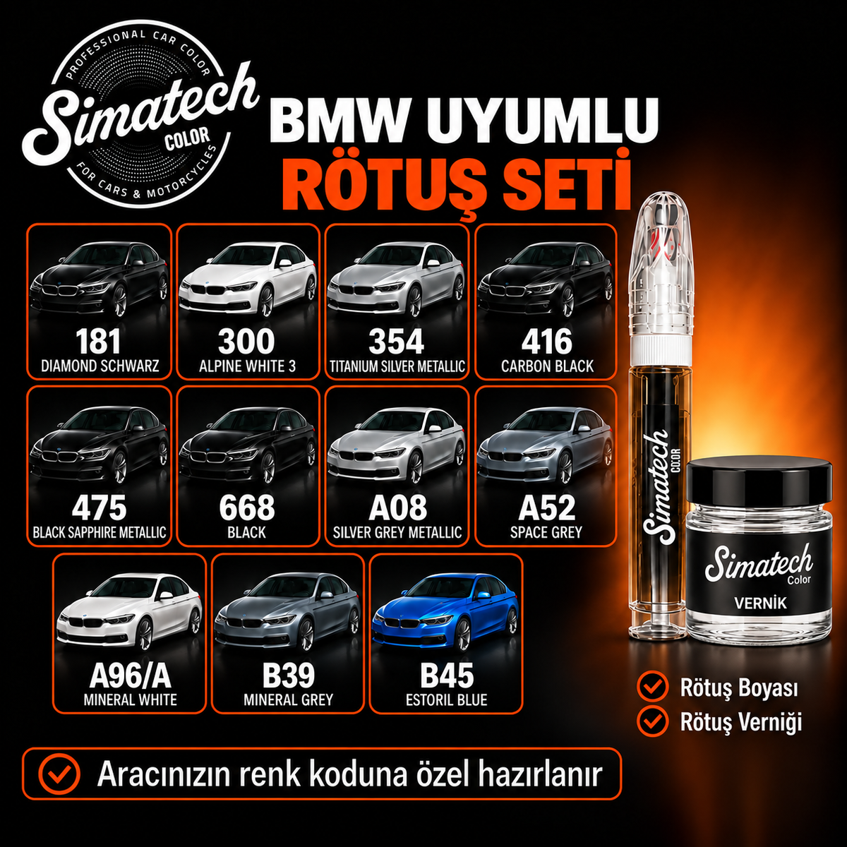 SimatechColor BMW Uyumlu Rötuş Kalemi + Vernik