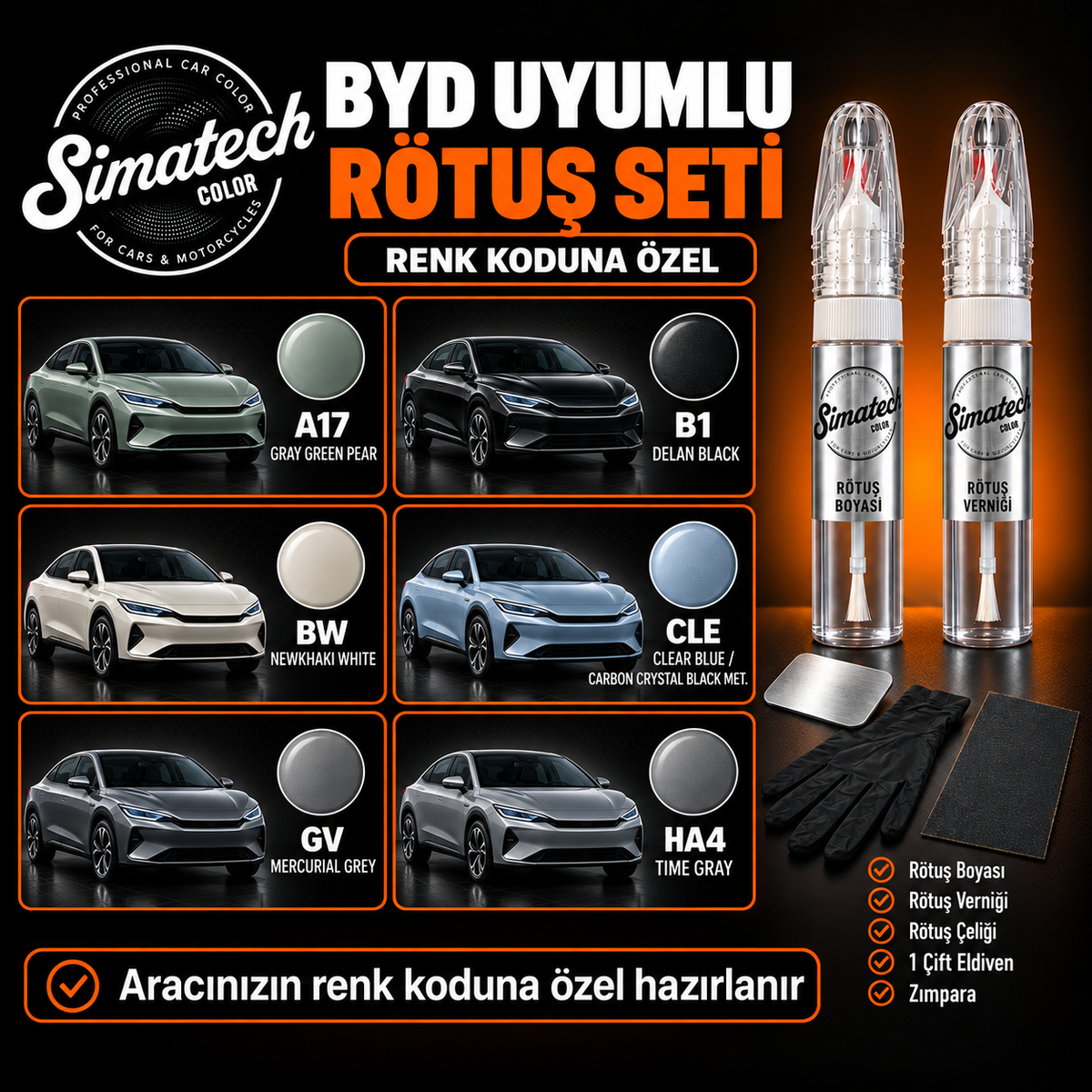 SimatechColor BYD Uyumlu Çizik Giderici Rötuş Seti