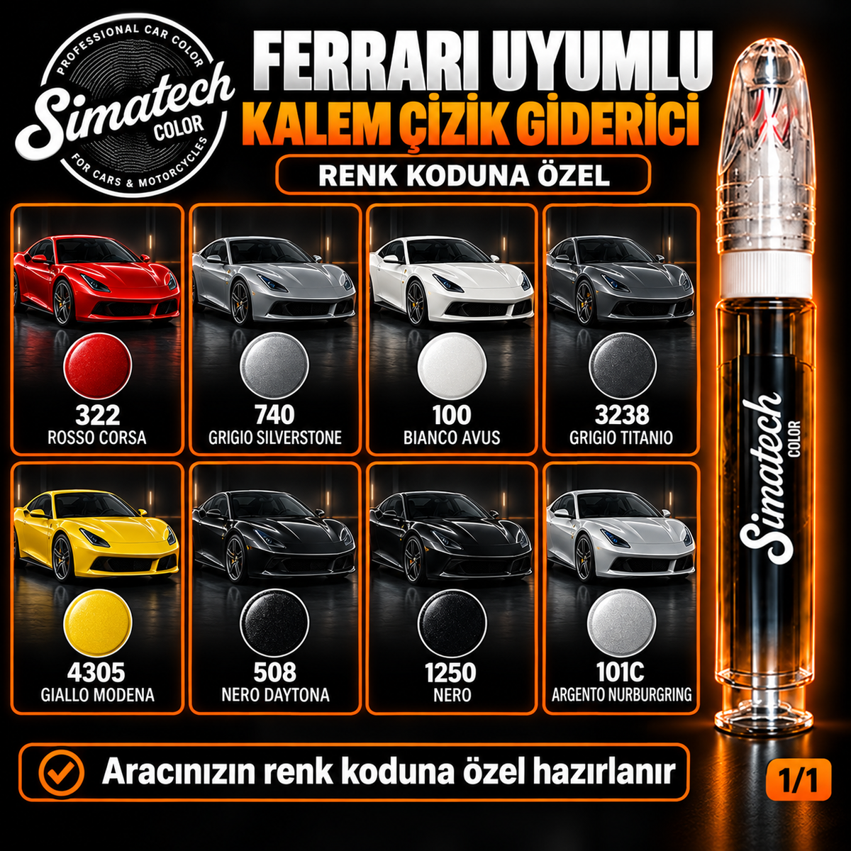 SimatechColor Ferrari Uyumlu Kalem Çizik Giderici