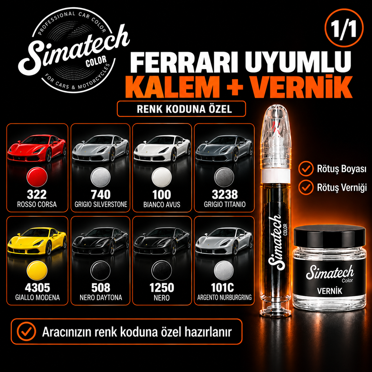 SimatechColor Ferrari Uyumlu Rötuş Kalemi + Vernik