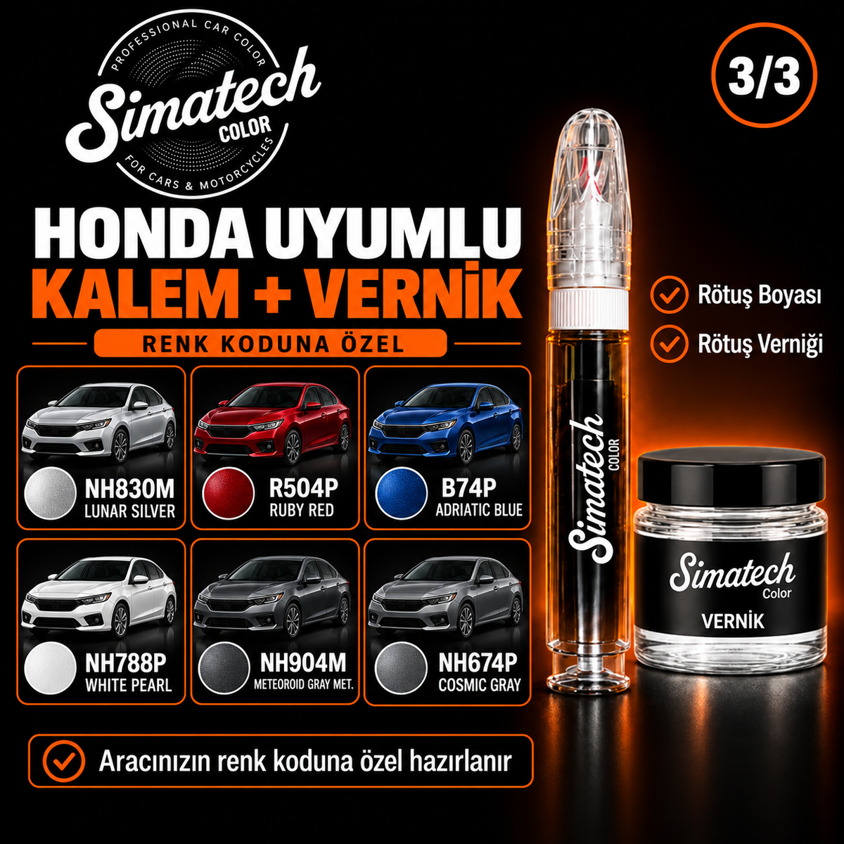 SimatechColor Honda Uyumlu Rötuş Kalemi + Vernik