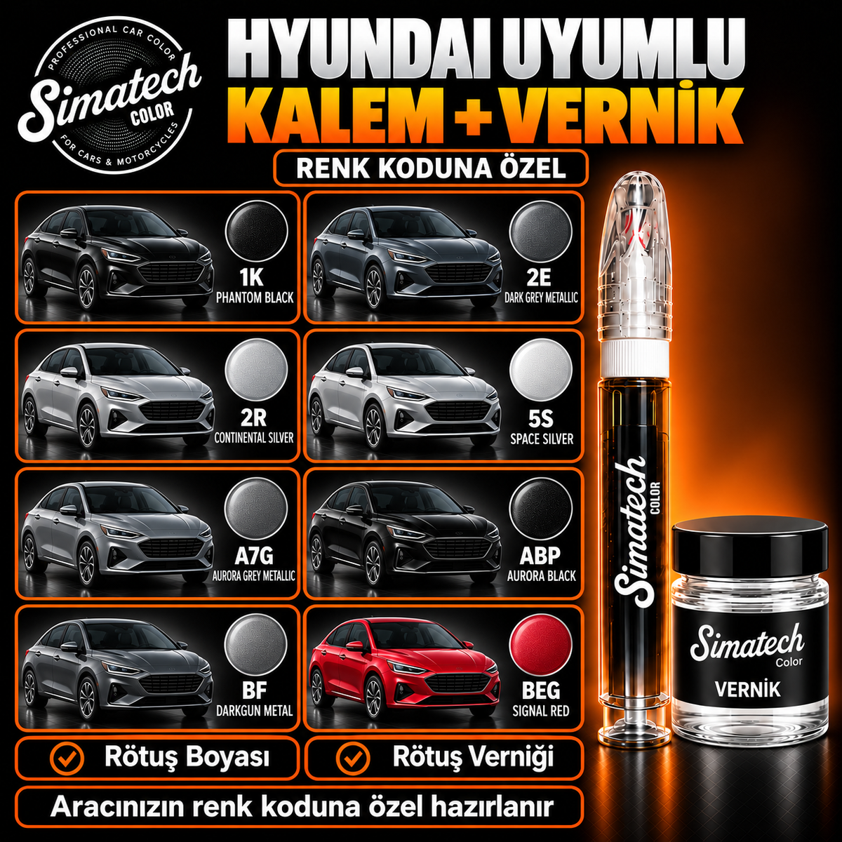SimatechColor Hyundai Uyumlu Rötuş Kalemi + Vernik