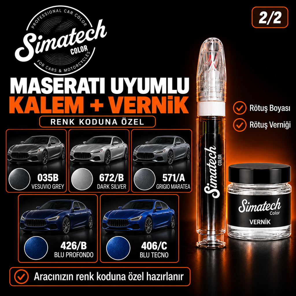 SimatechColor Maserati Uyumlu Rötuş Kalemi + Vernik