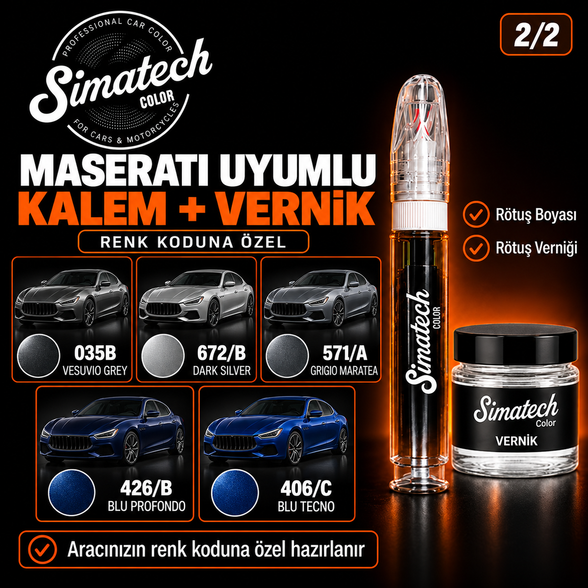SimatechColor Maserati Uyumlu Rötuş Kalemi + Vernik