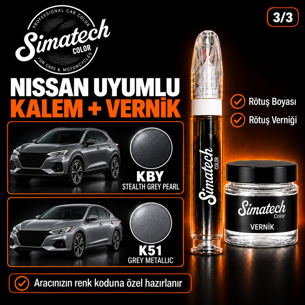 SimatechColor Nissan Uyumlu Rötuş Kalemi + Vernik