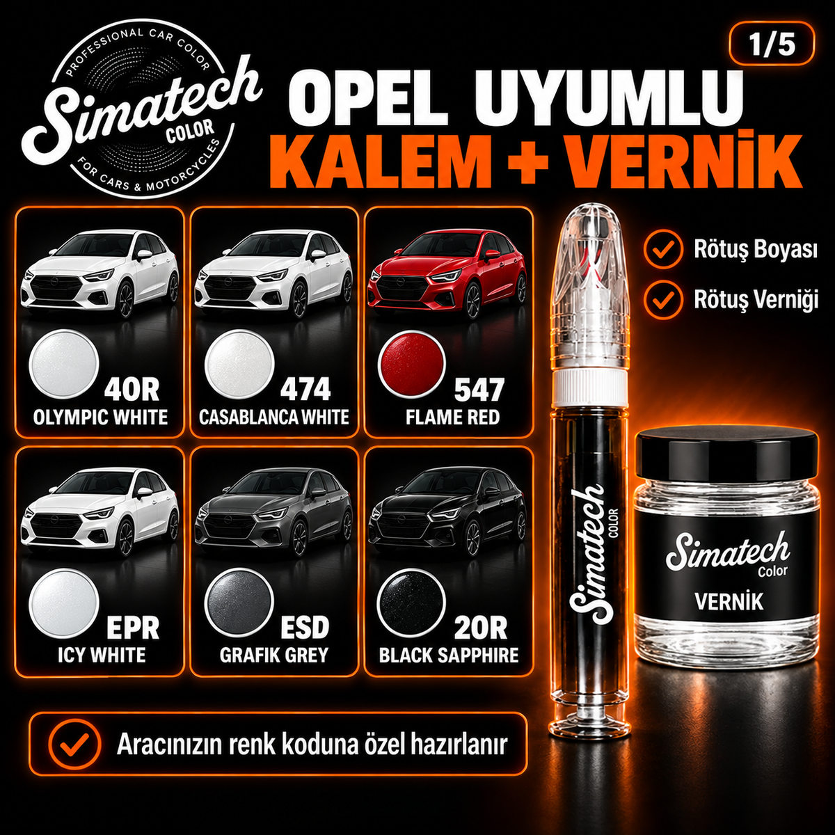 SimatechColor Opel Uyumlu Rötuş Kalemi + Vernik