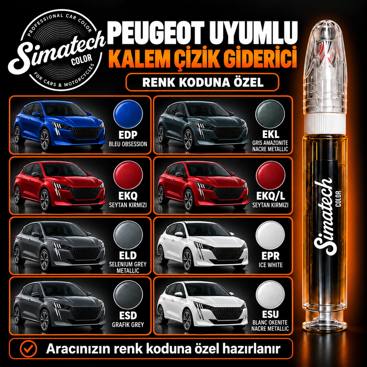 SimatechColor Peugeot Uyumlu Çizik Giderici Rötuş Kalemi