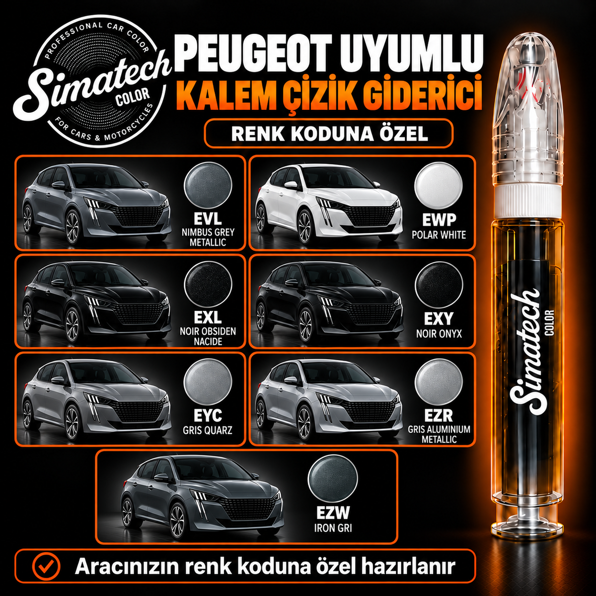 SimatechColor Peugeot Uyumlu Çizik Giderici Rötuş Kalemi