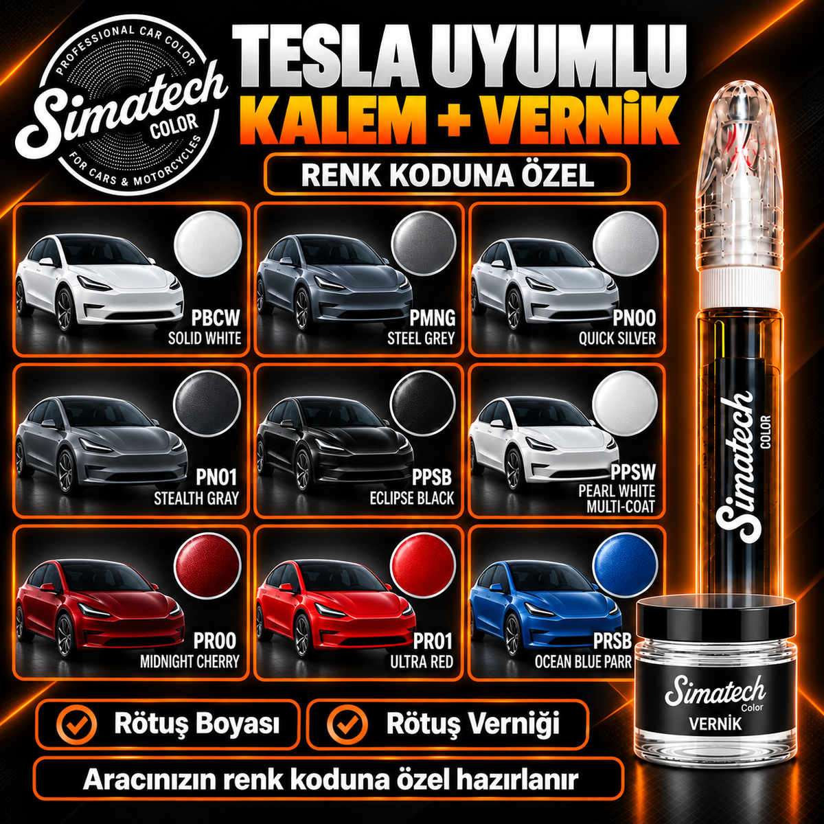 SimatechColor Tesla Uyumlu Big Boss Box Rötuş Seti