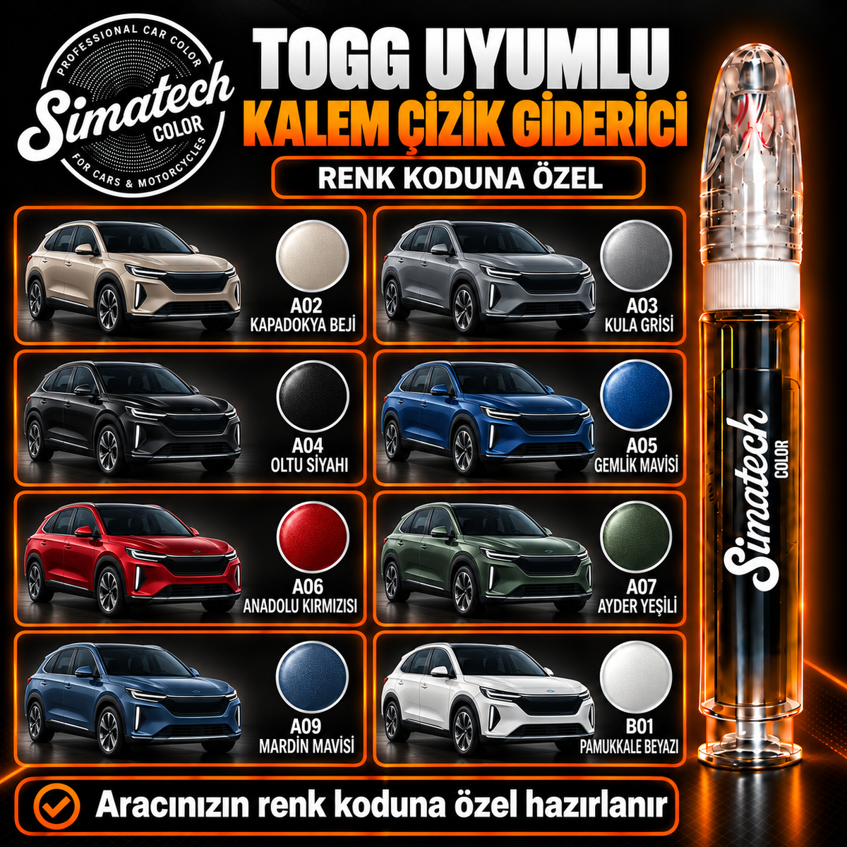 SimatechColor Togg Uyumlu Çizik Giderici Rötuş Kalemi