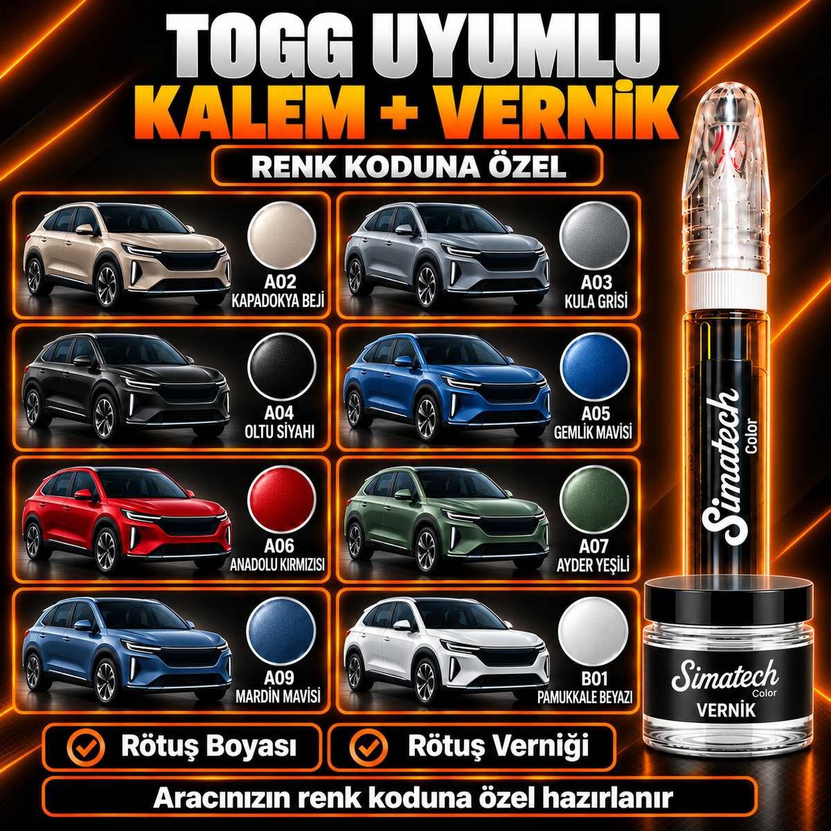 SimatechColor Togg Uyumlu Rötuş Kalemi + Vernik