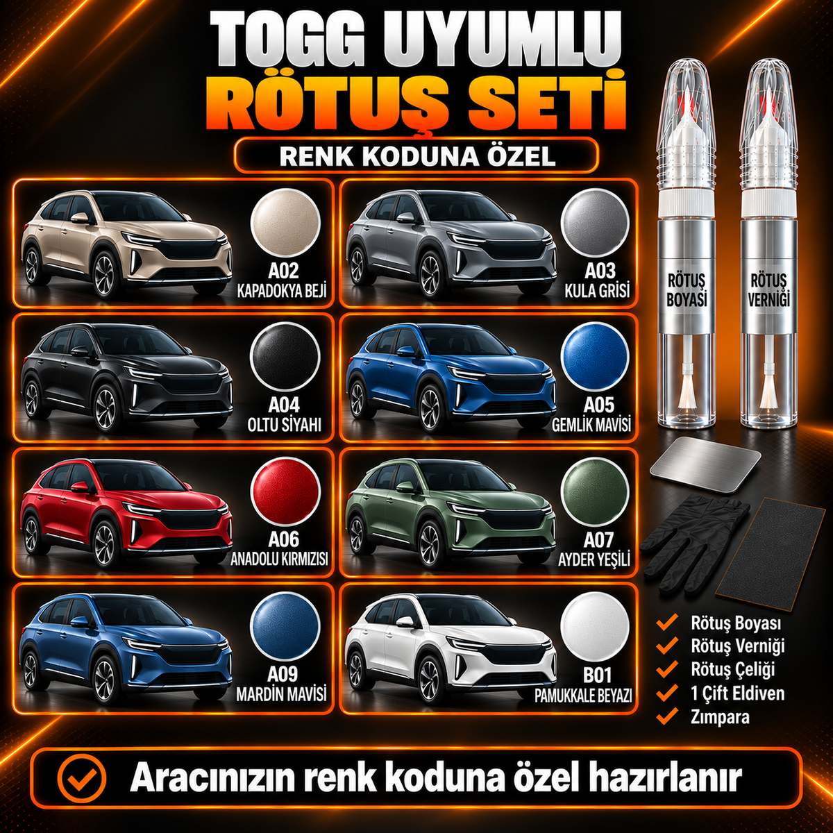 SimatechColor Togg Uyumlu Çizik Giderici Rötuş Seti