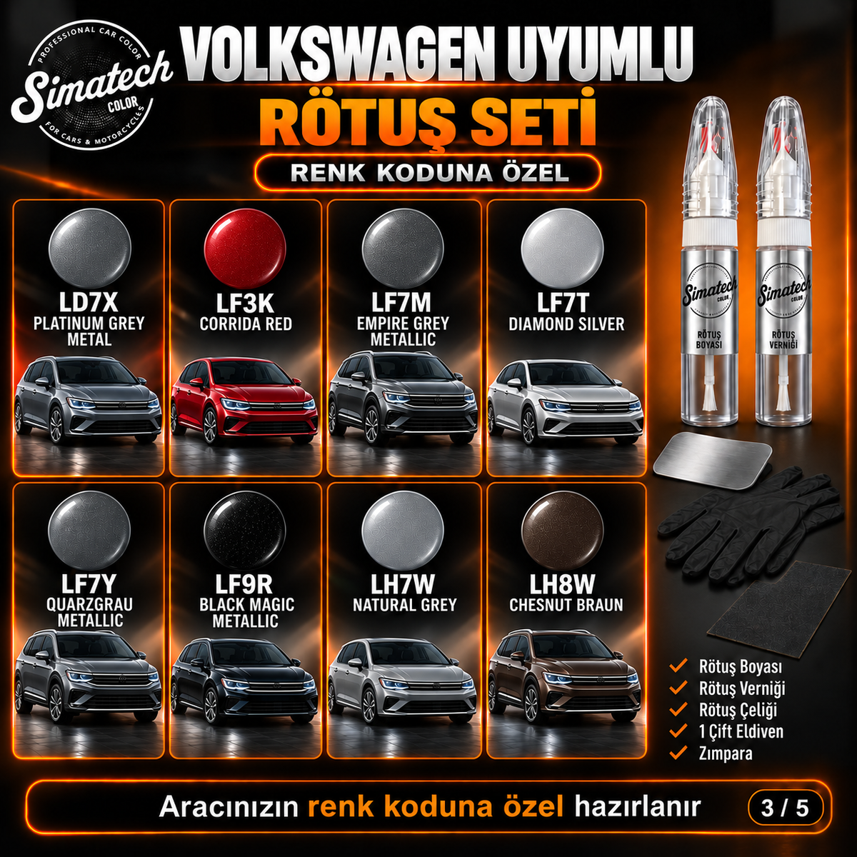 SimatechColor Volkswagen Uyumlu Çizik Giderici Rötuş Seti