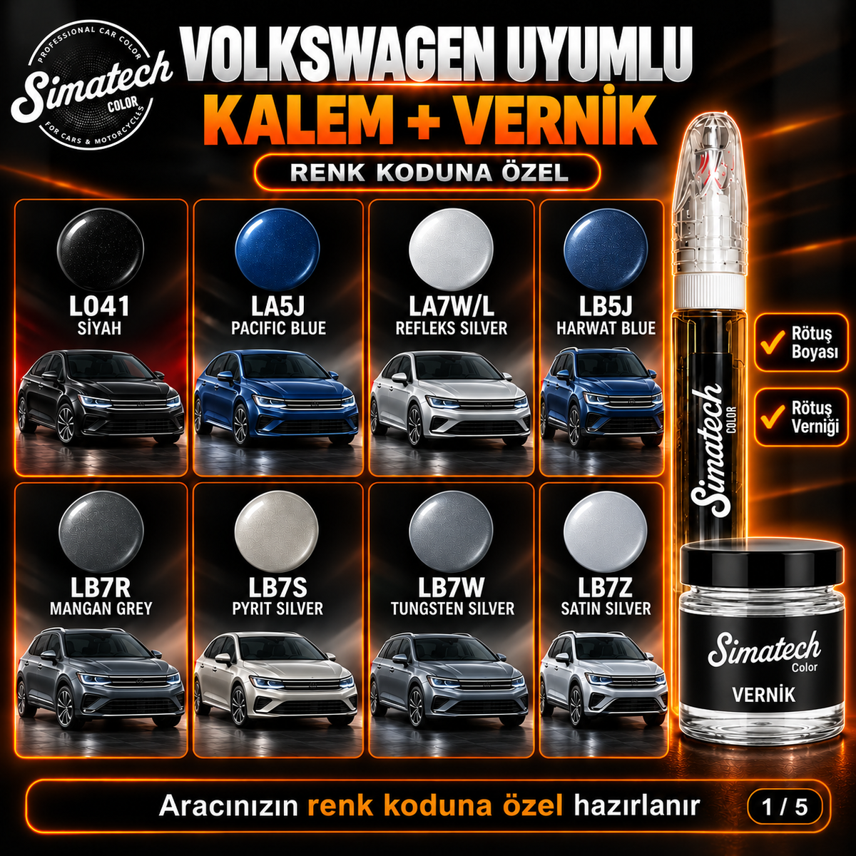 SimatechColor Volkswagen Uyumlu Rötuş Kalemi + Vernik
