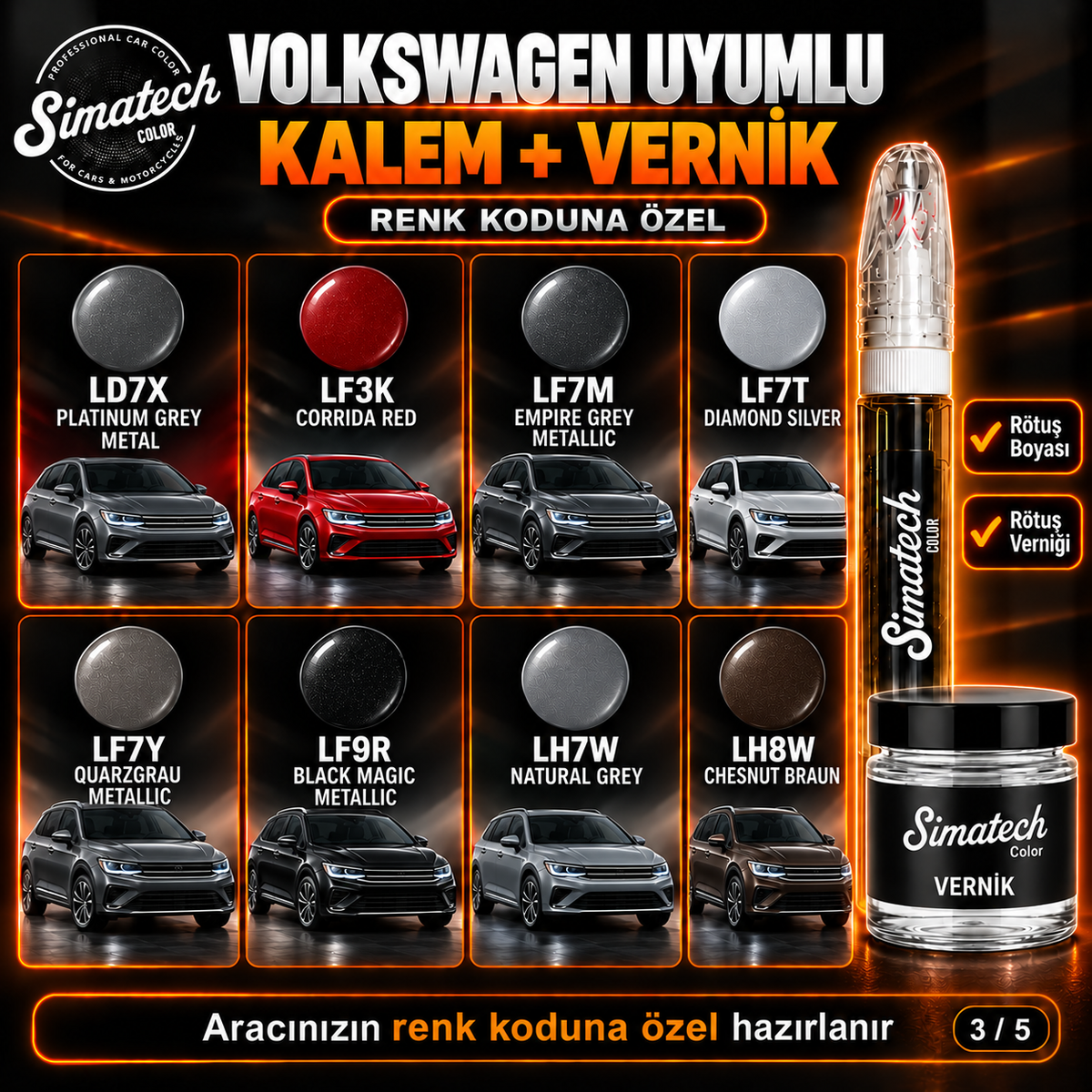 SimatechColor Volkswagen Uyumlu Rötuş Kalemi + Vernik