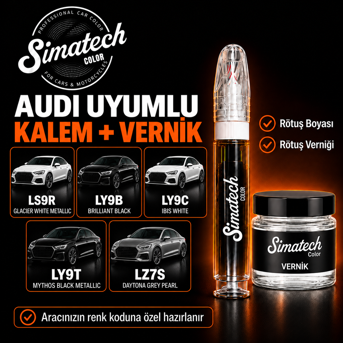 SimatechColor Audi Uyumlu Rötuş Kalemi + Vernik