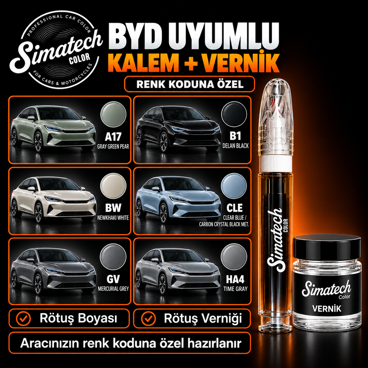 SimatechColor BYD Uyumlu Rötuş Kalemi + Vernik