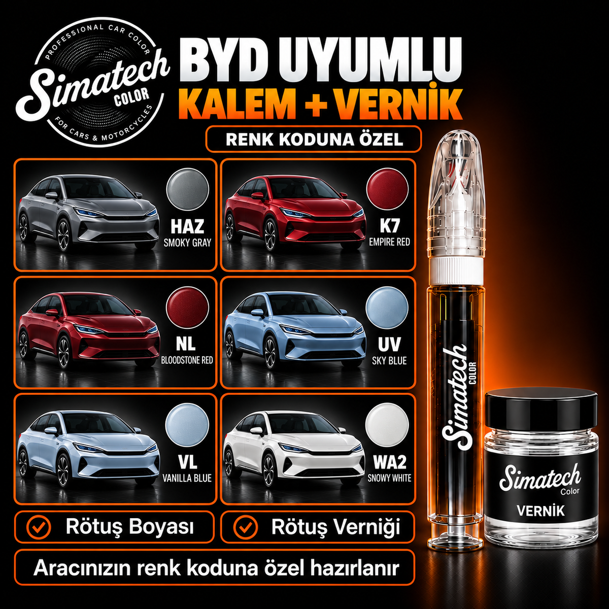 SimatechColor BYD Uyumlu Rötuş Kalemi + Vernik