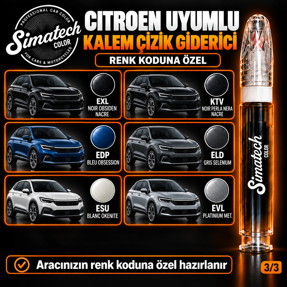 SimatechColor Citroen Uyumlu Kalem Çizik Giderici