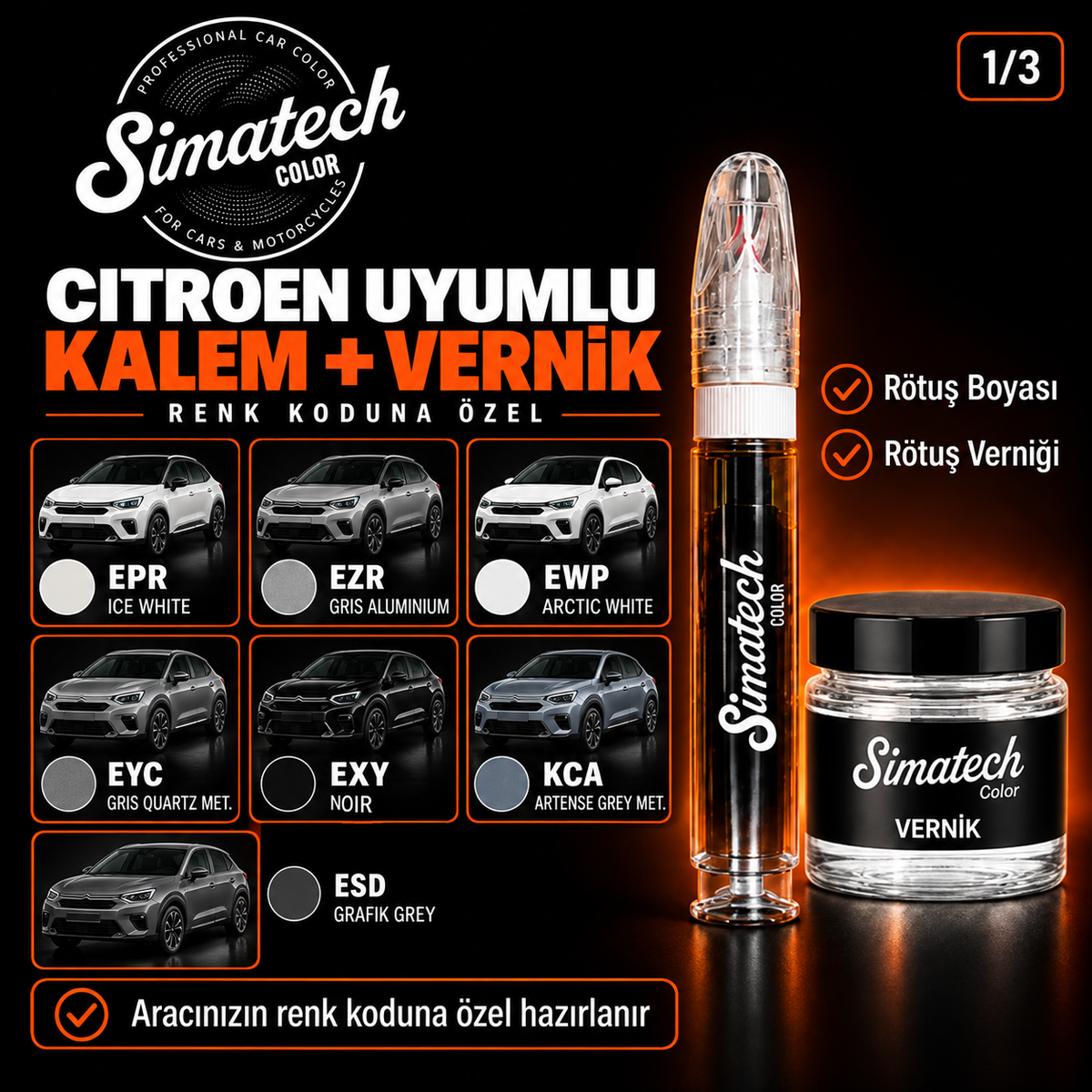 SimatechColor Citroen Uyumlu Rötuş Kalemi + Vernik