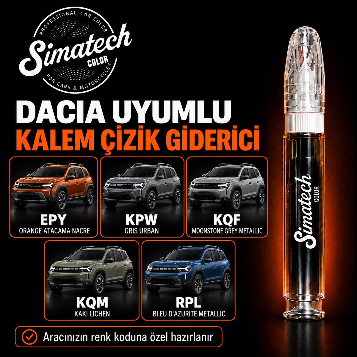 SimatechColor Dacia Uyumlu Çizik Giderici Rötuş Kalemi