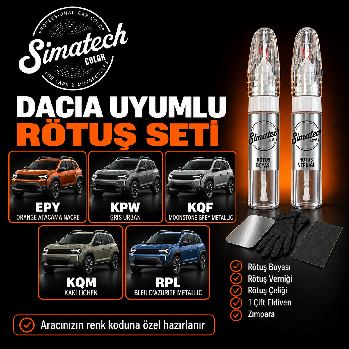 SimatechColor Dacia Uyumlu Çizik Giderici Rötuş Seti