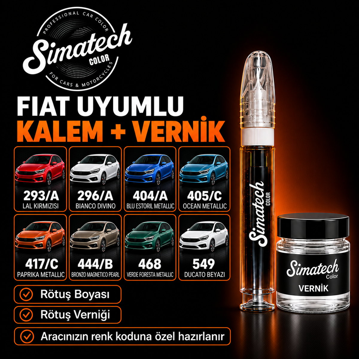 SimatechColor Fiat Uyumlu Rötuş Kalemi + Vernik