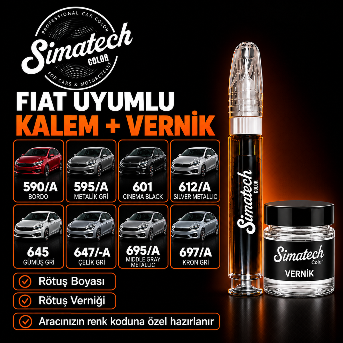 SimatechColor Fiat Uyumlu Rötuş Kalemi + Vernik