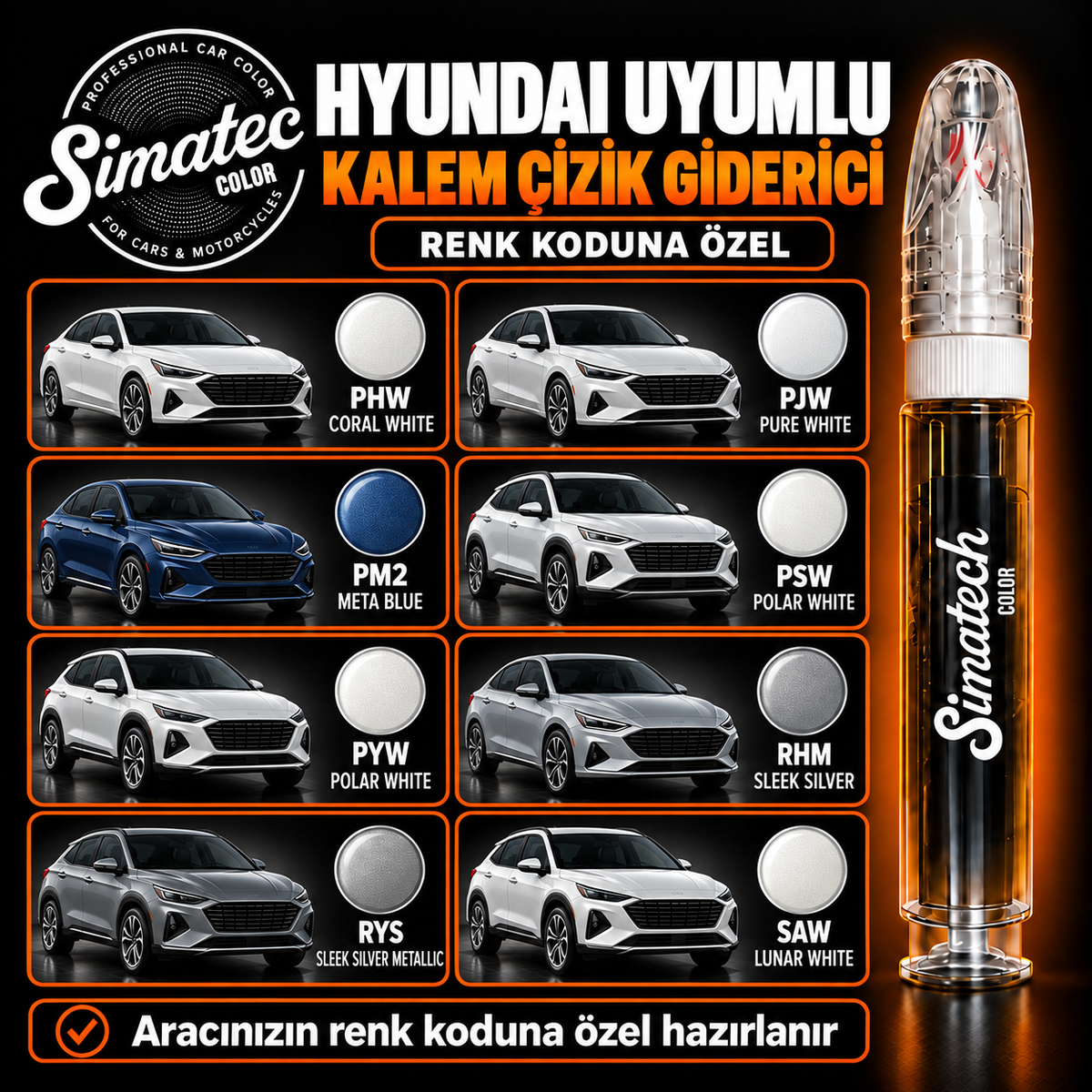 SimatechColor Hyundai Uyumlu Çizik Giderici Rötuş Kalemi