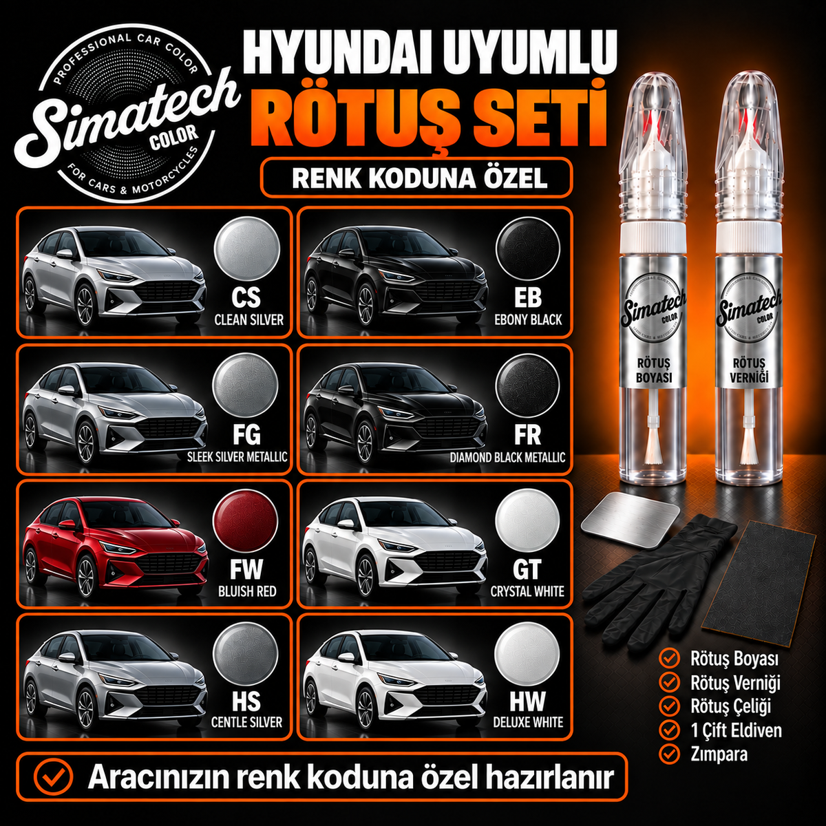 SimatechColor Hyundai Uyumlu Çizik Giderici Rötuş Seti