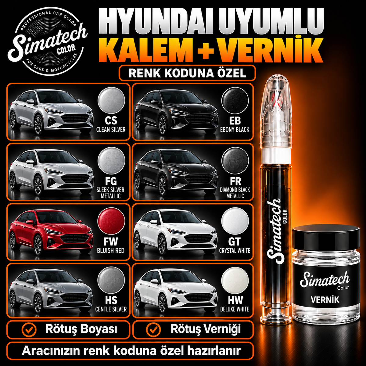 SimatechColor Hyundai Uyumlu Rötuş Kalemi + Vernik