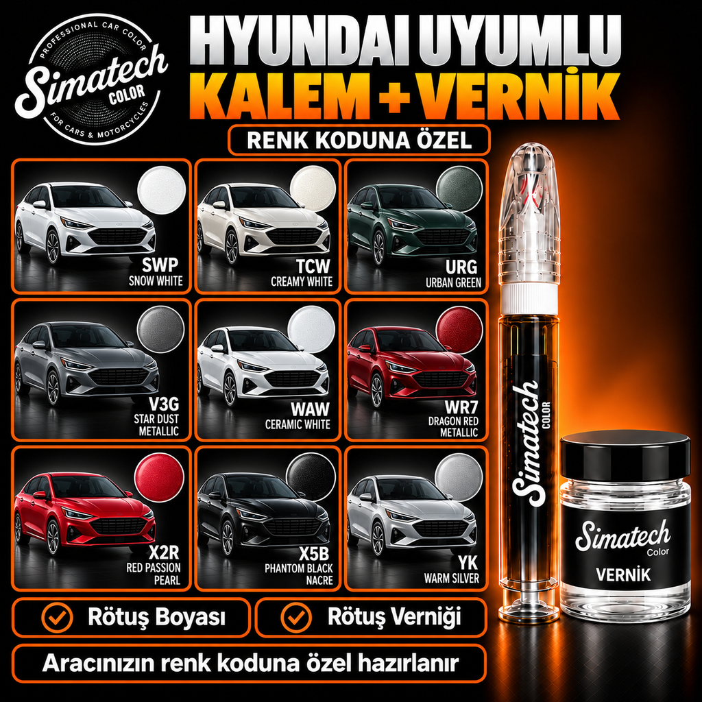 SimatechColor Hyundai Uyumlu Rötuş Kalemi + Vernik