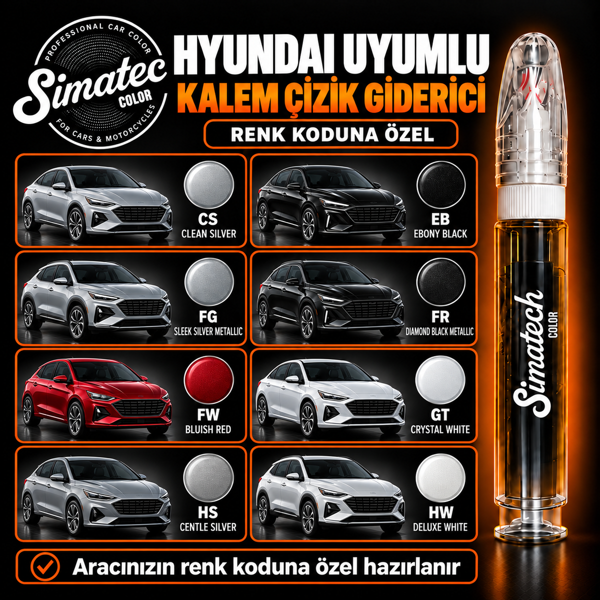 SimatechColor Hyundai Uyumlu Çizik Giderici Rötuş Kalemi