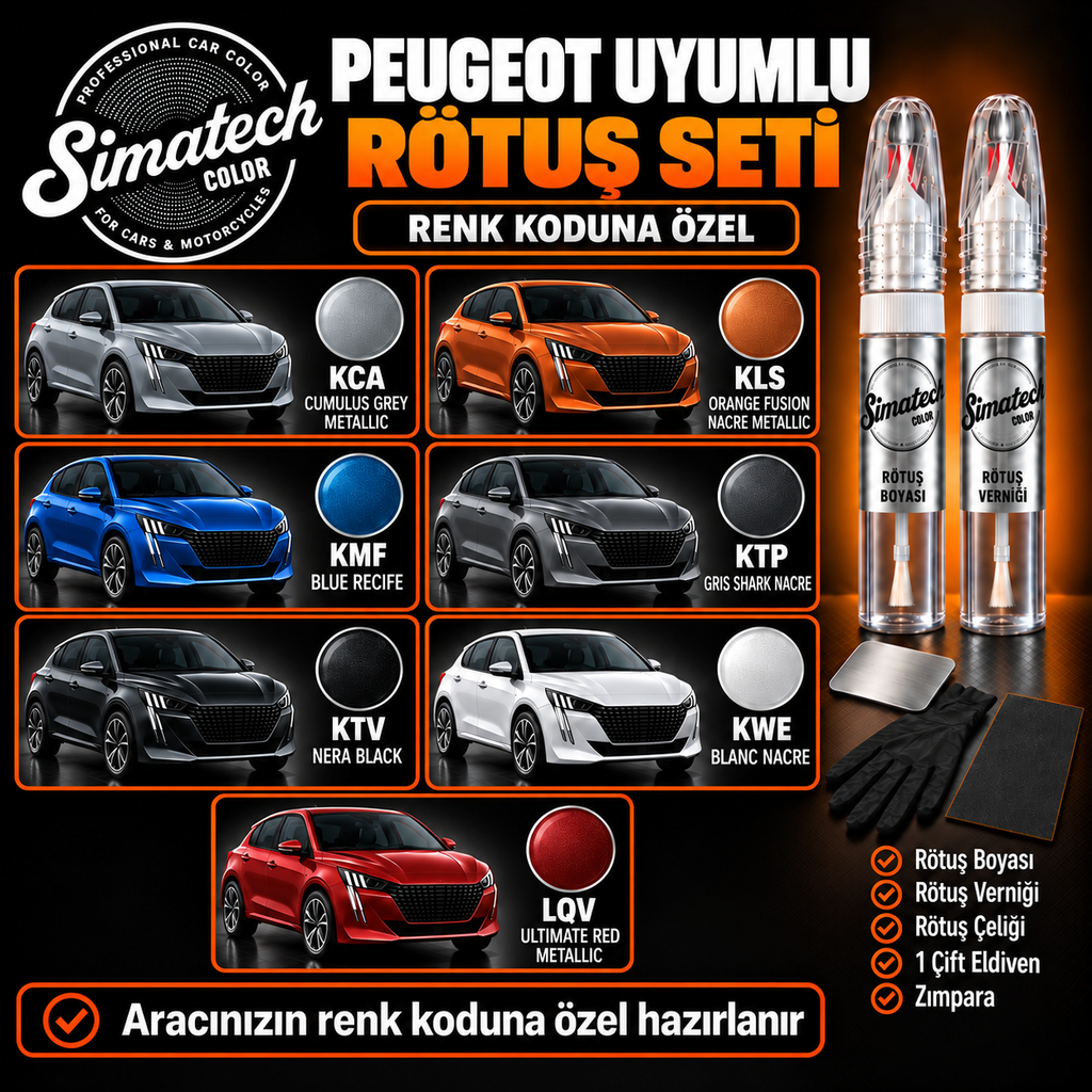 SimatechColor Peugeot Uyumlu Çizik Giderici Rötuş Seti