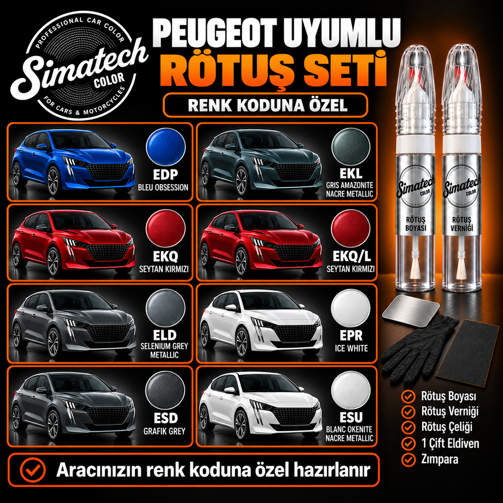 SimatechColor Peugeot Uyumlu Çizik Giderici Rötuş Seti