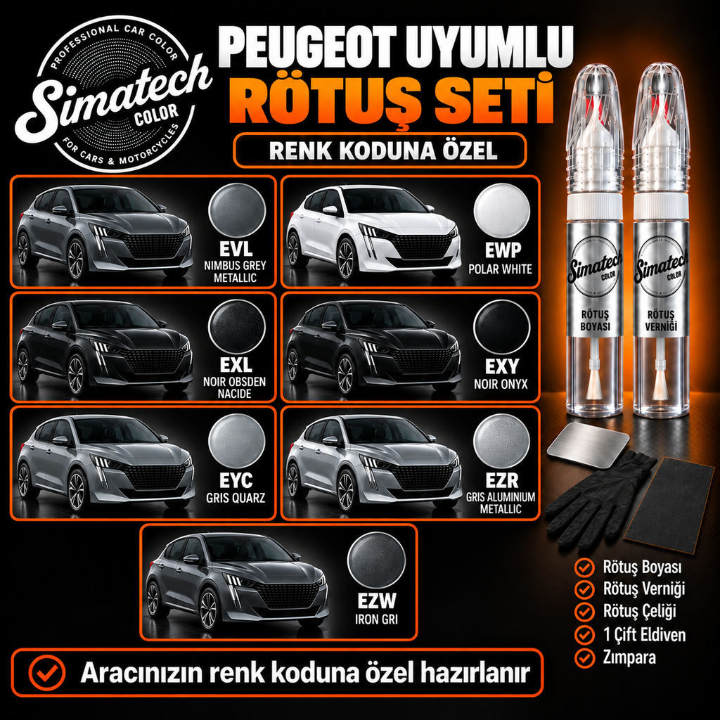 SimatechColor Peugeot Uyumlu Çizik Giderici Rötuş Seti