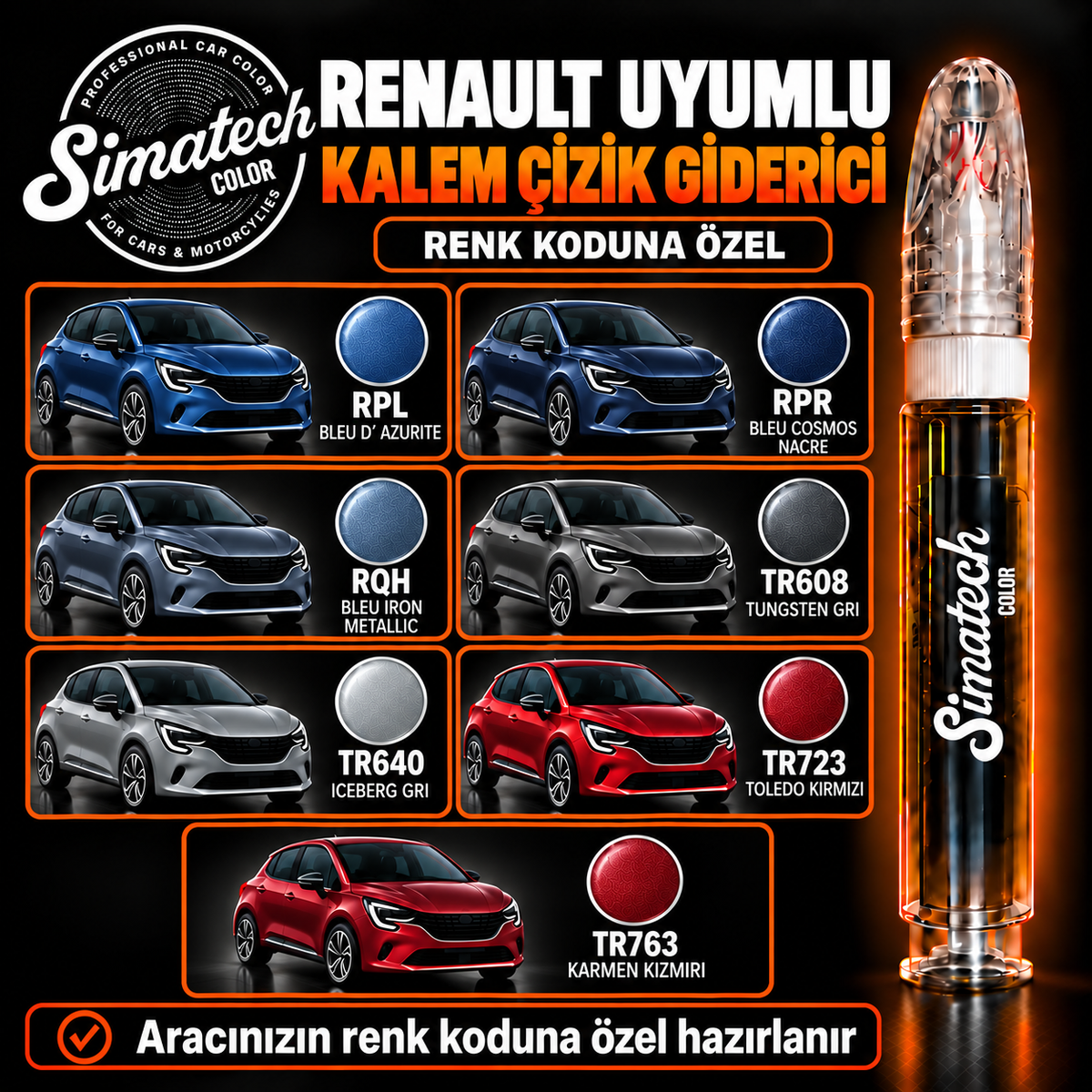 SimatechColor Renault Uyumlu Çizik Giderici Rötuş Kalemi