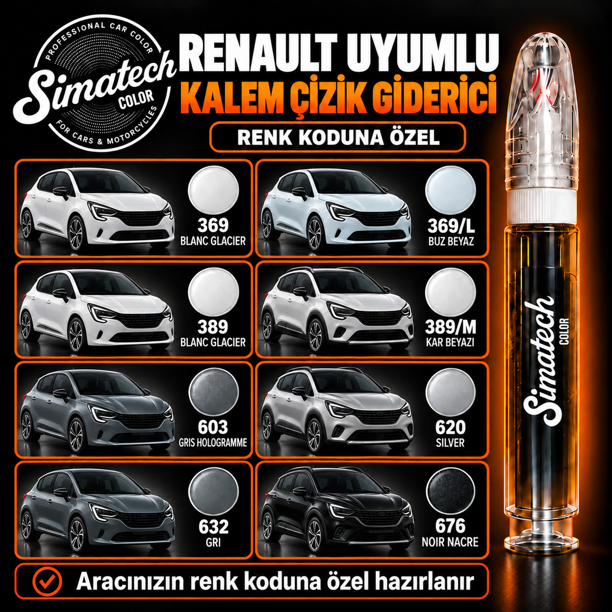 SimatechColor Renault Uyumlu Çizik Giderici Rötuş Kalemi
