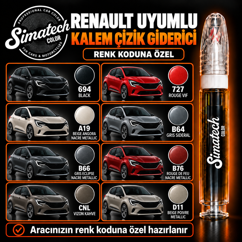 SimatechColor Renault Uyumlu Çizik Giderici Rötuş Kalemi