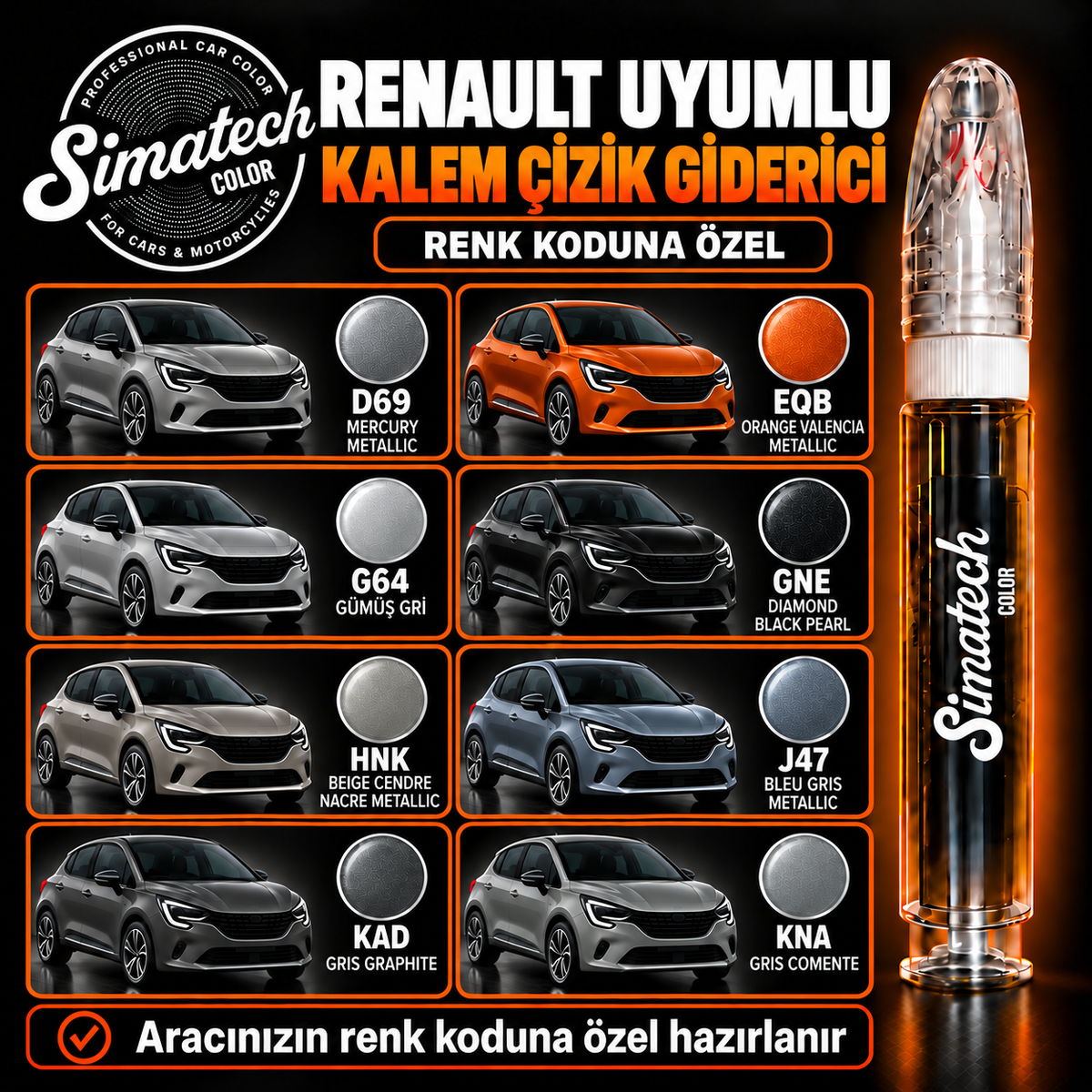 SimatechColor Renault Uyumlu Çizik Giderici Rötuş Kalemi