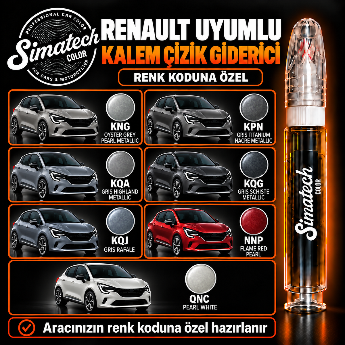 SimatechColor Renault Uyumlu Çizik Giderici Rötuş Kalemi