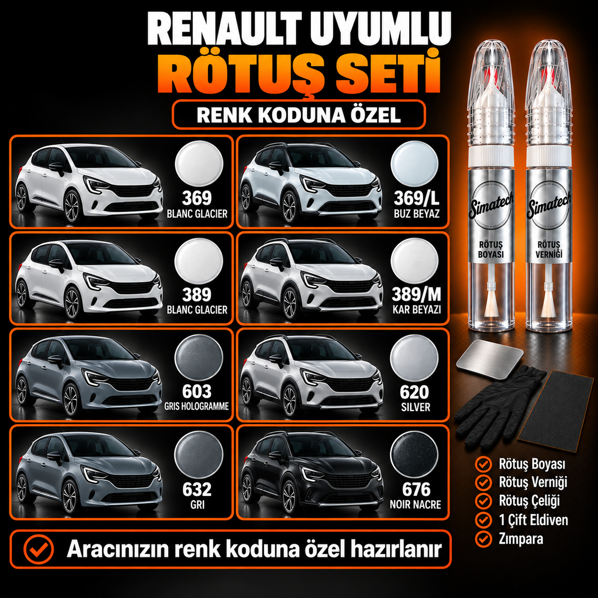 SimatechColor Renault Uyumlu Çizik Giderici Rötuş Seti