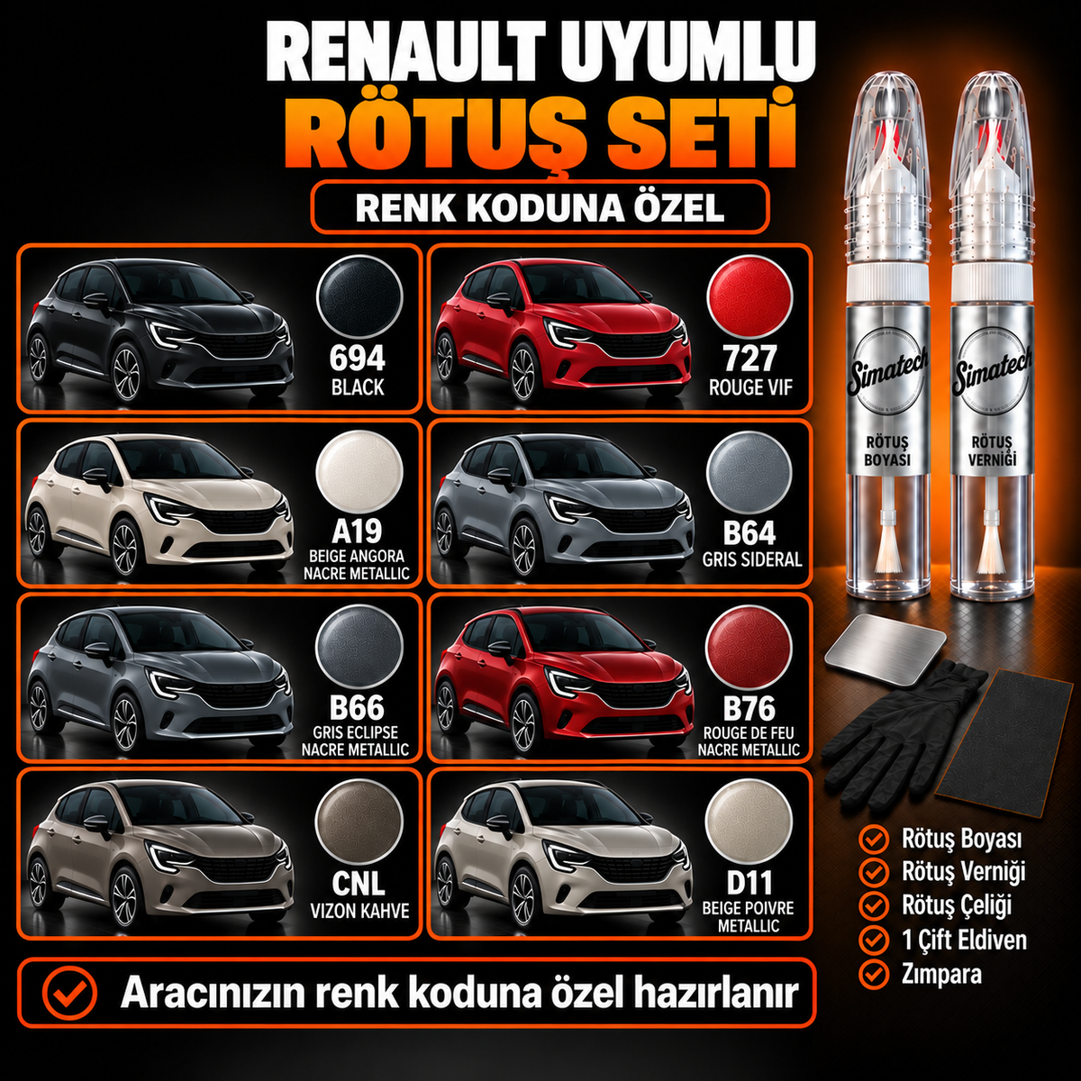 SimatechColor Renault Uyumlu Çizik Giderici Rötuş Seti