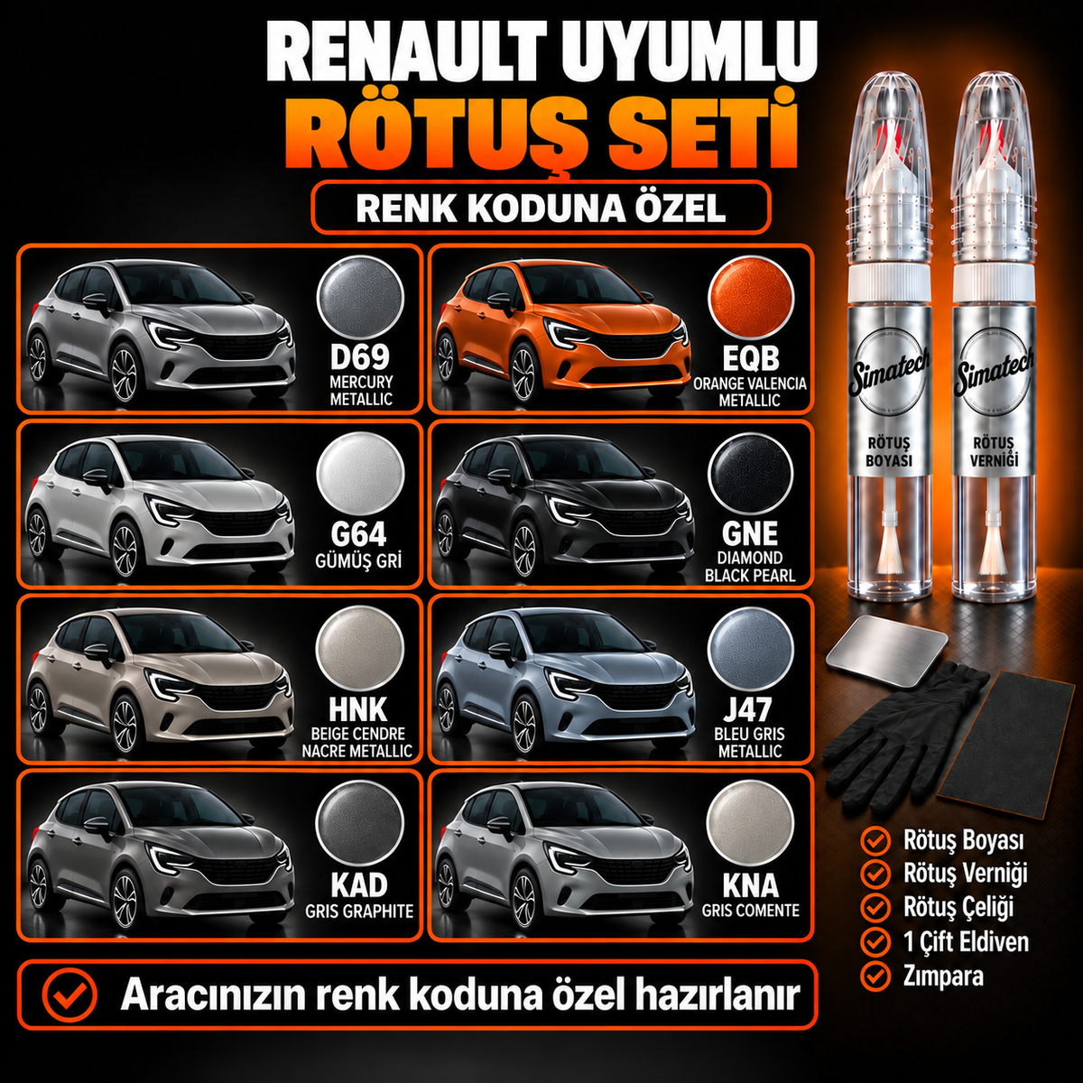 SimatechColor Renault Uyumlu Çizik Giderici Rötuş Seti