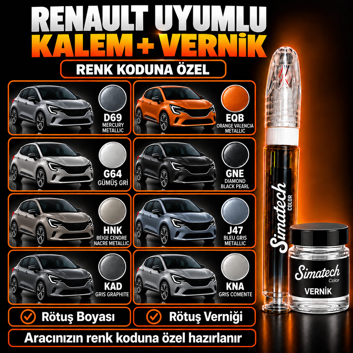 SimatechColor Renault Uyumlu Rötuş Kalemi + Vernik