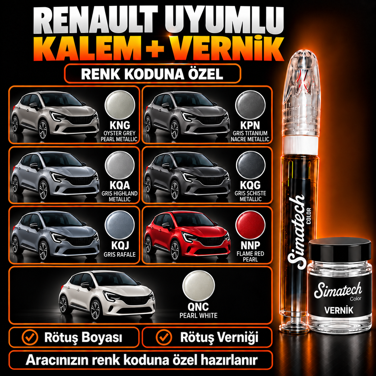SimatechColor Renault Uyumlu Rötuş Kalemi + Vernik