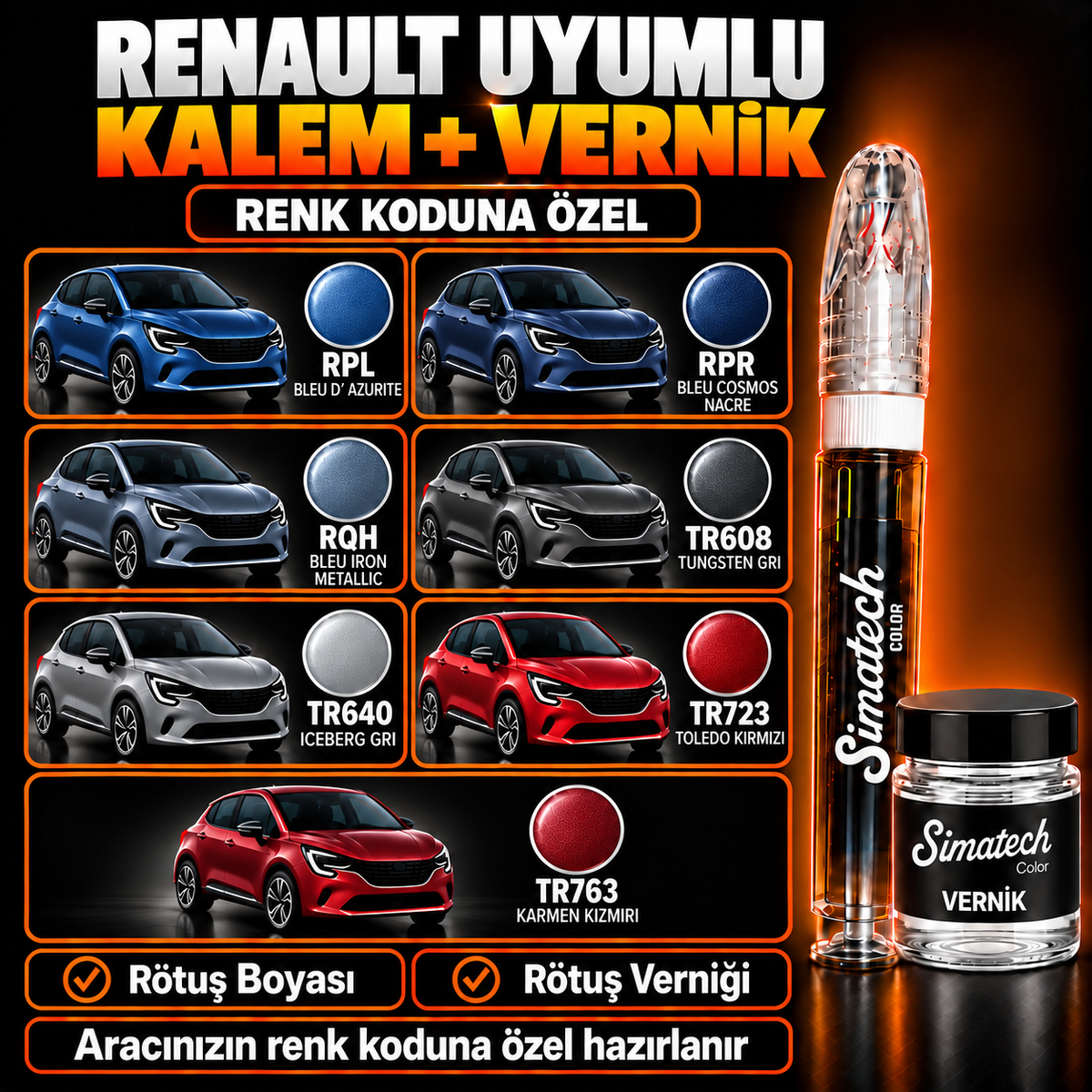 SimatechColor Renault Uyumlu Rötuş Kalemi + Vernik