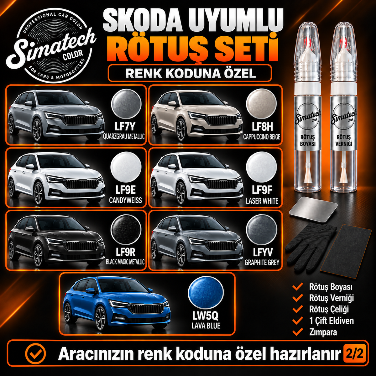 SimatechColor Skoda Uyumlu Çizik Giderici Rötuş Seti