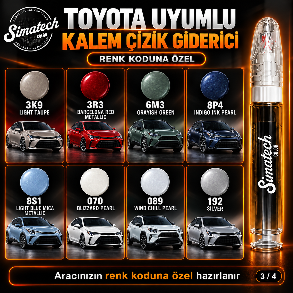 SimatechColor Toyota Uyumlu Çizik Giderici Rötuş Kalemi