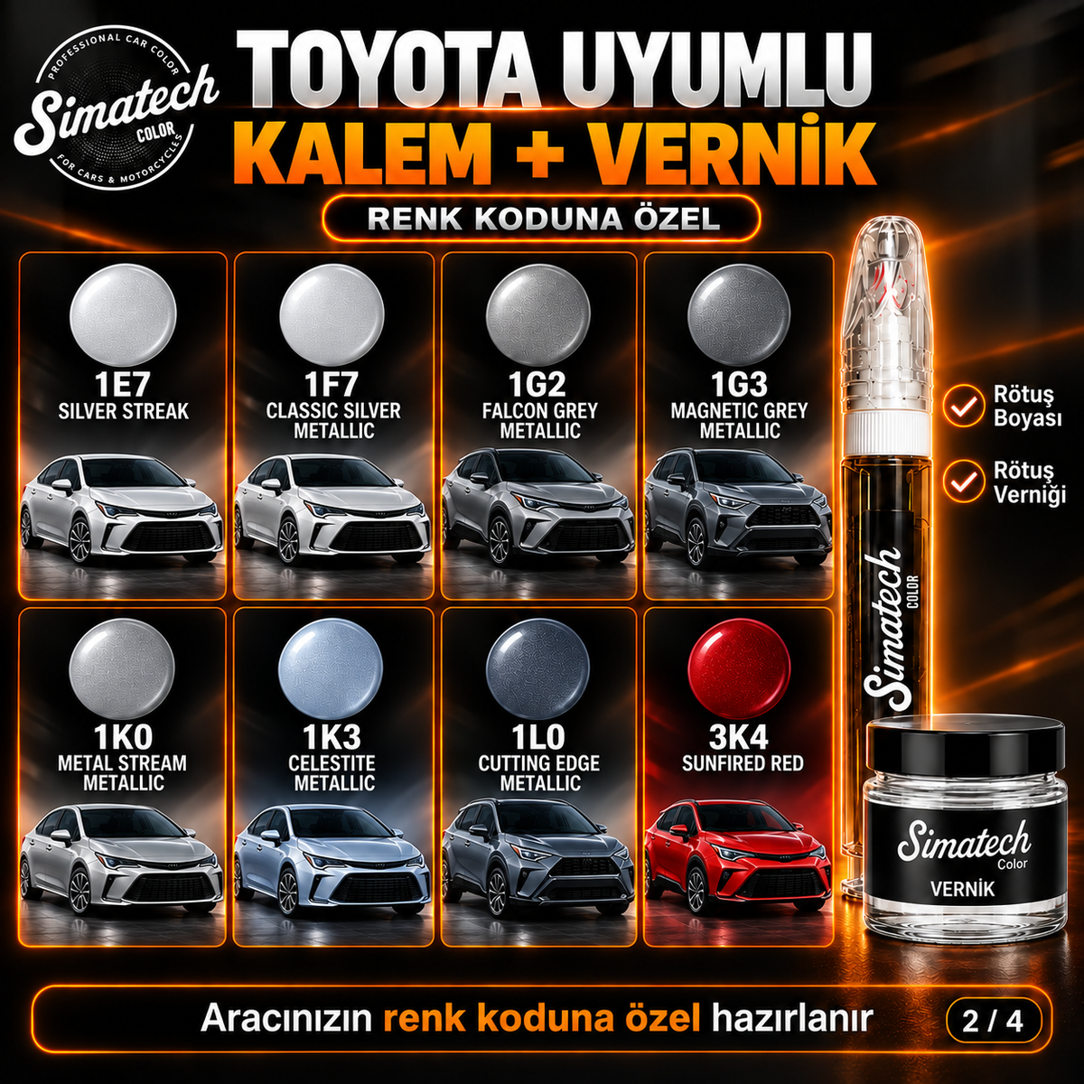 SimatechColor Toyota Uyumlu Rötuş Kalemi + Vernik